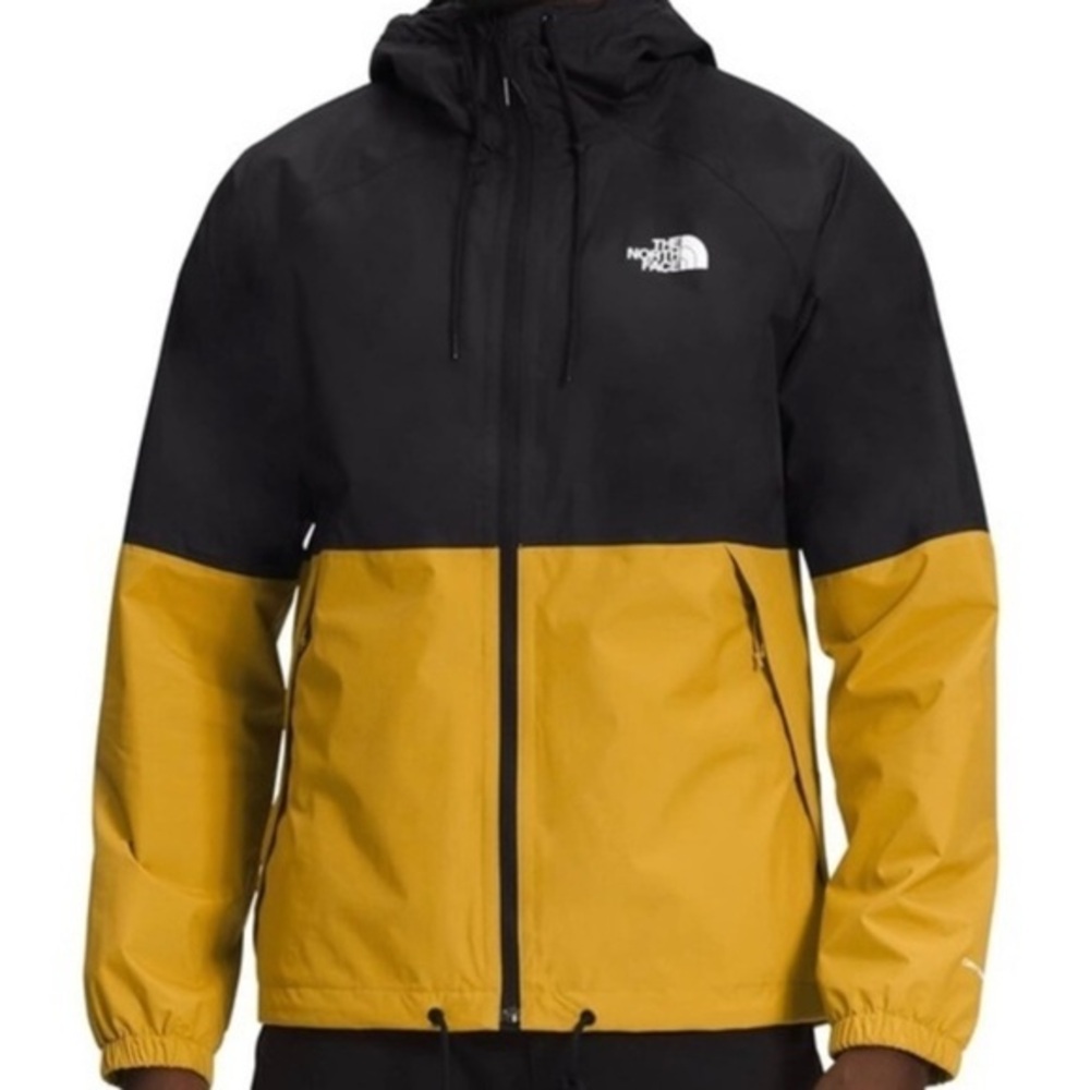 The North Face Antora Black and gold Colorblock Hooded Windbreaker